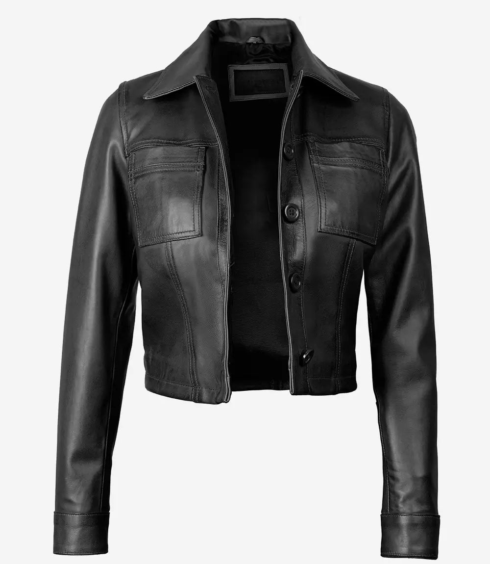 Womens Black Cropped Leather Jacket