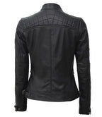 Womens Stylish Black Quilted Cafe Racer Jacket – Genuine Leather