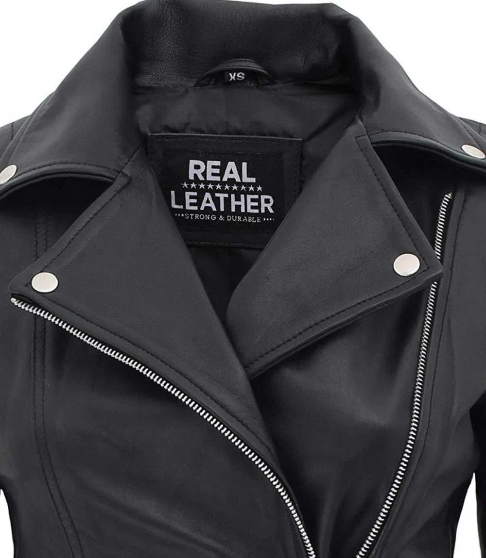 Real Leather Womens Biker Jacket Bari Black
